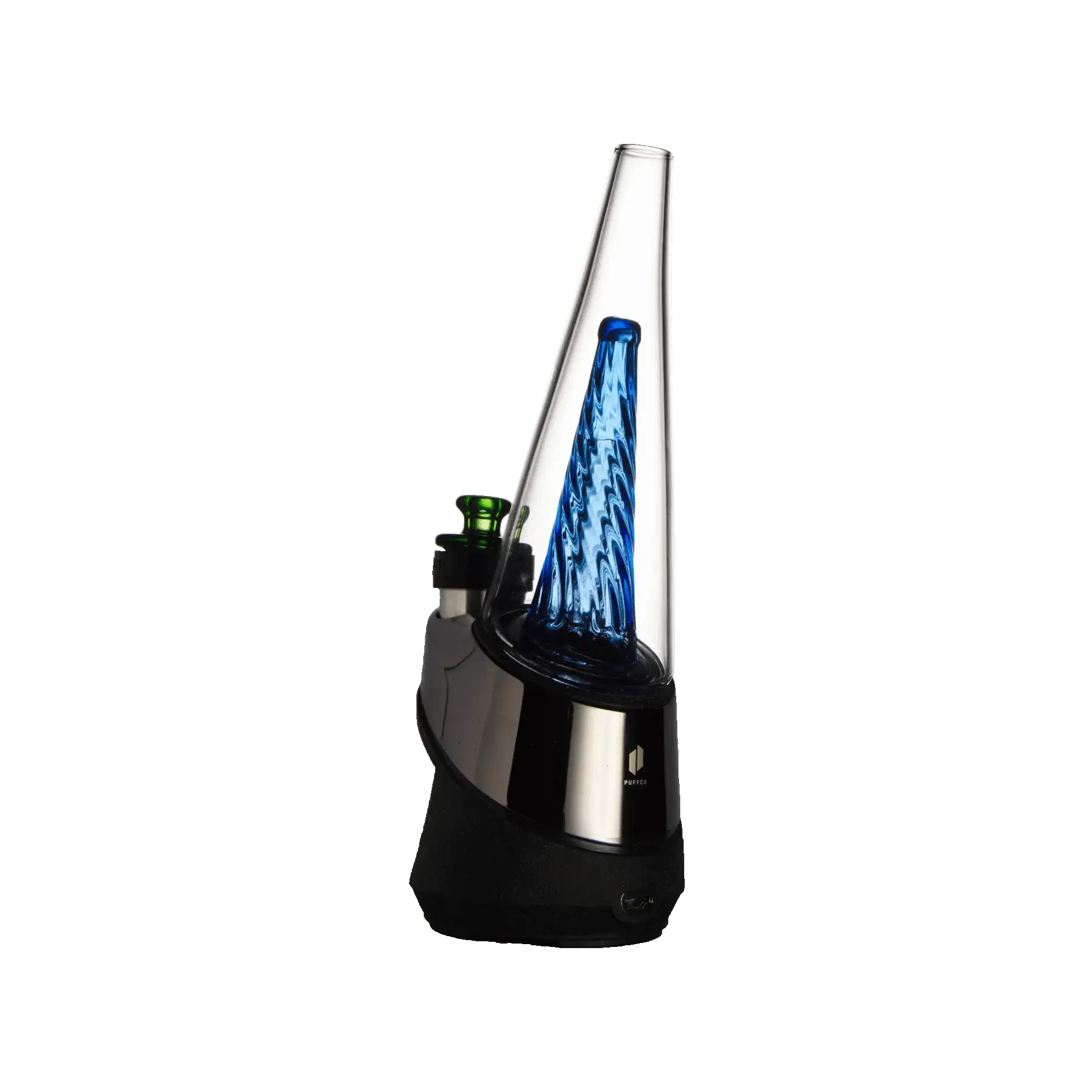 Puffco Peak Original 2.0 sapphire glass installed with rotating feature, showcasing its elegant design and functionality for an enhanced dabbing experience.