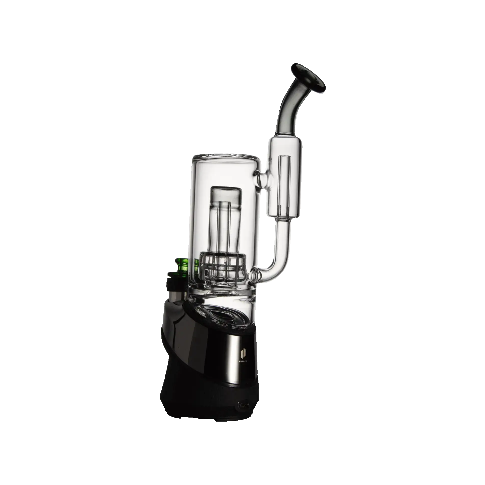 Puffco Peak Pro glass attachment by WIIDZ Badger installed on a device, showcasing a rotating feature for enhanced functionality.