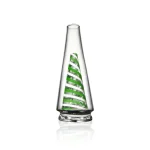 Puffco Peak Pro glass attachment in Wiidz green twist design, oriented to the south, showcasing its unique aesthetic and functionality.